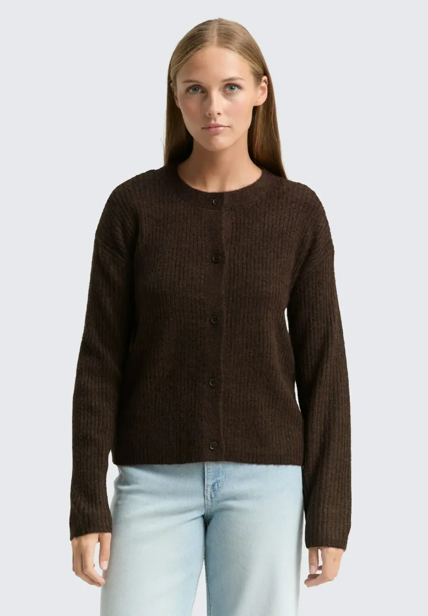 COSY MIT RUNDHALSAUSSCHNITT - Strickjacke - soft chocolate brown melange