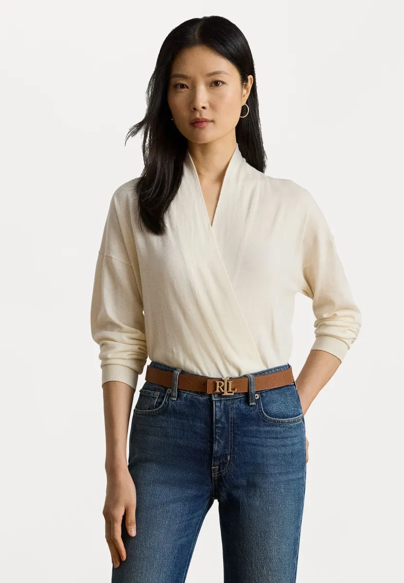 COTTON-MODAL SURPLICE SWEATER - Strickpullover - mascarpone cream