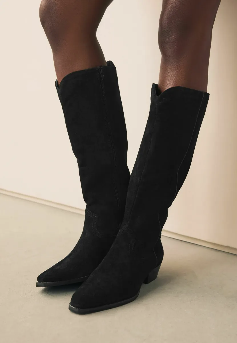 Cowboy-/Bikerboot - black suede leather mix