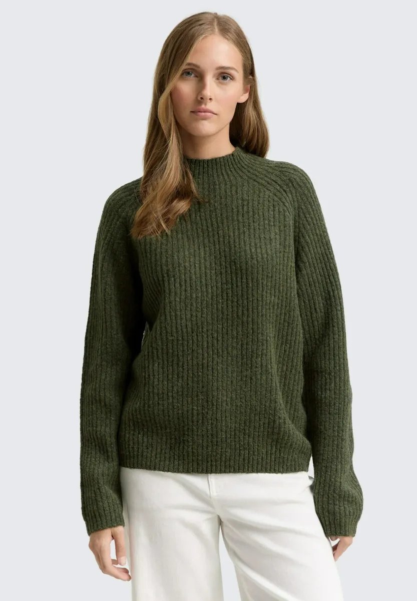 COZY MOCK NECK - Strickpullover - grape leaf green melange