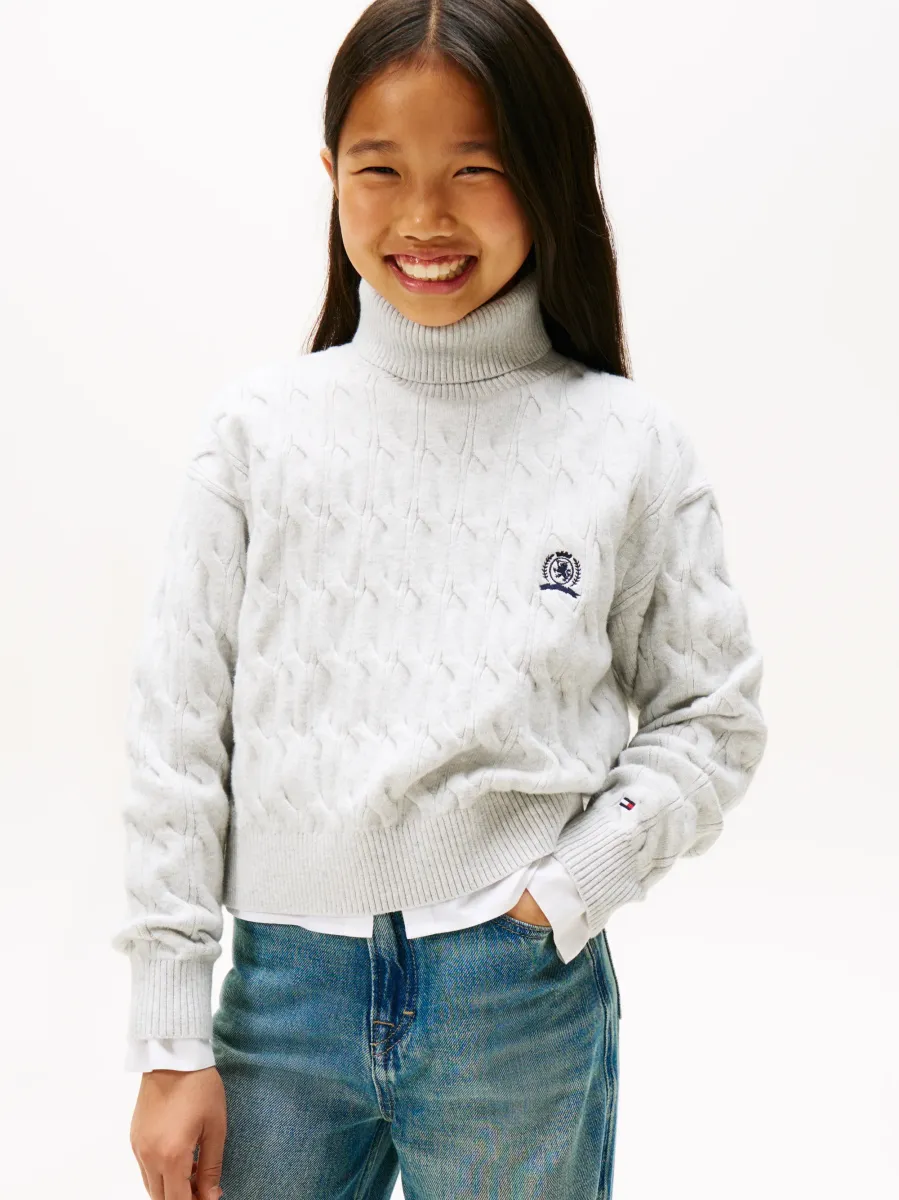 CREST CABLE TURTLE NECK - Strickpullover - light grey