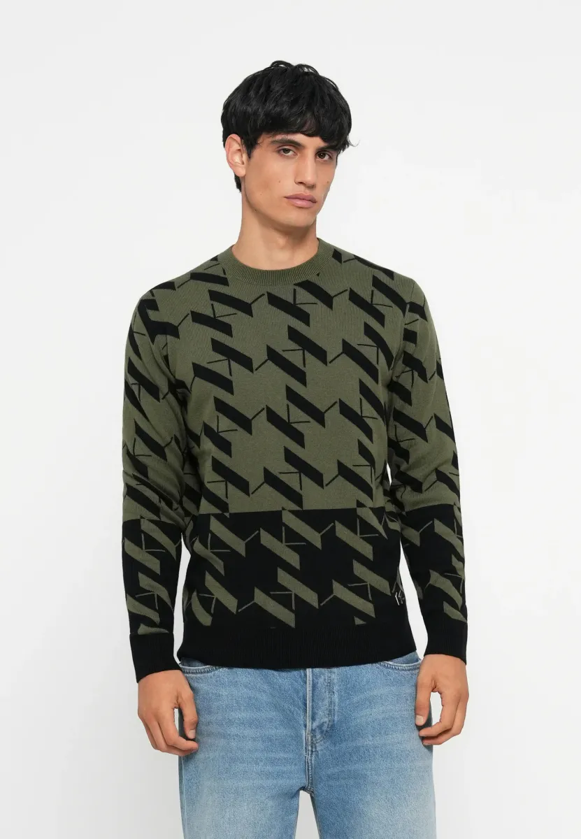 CREW NECK - Strickpullover - black/green