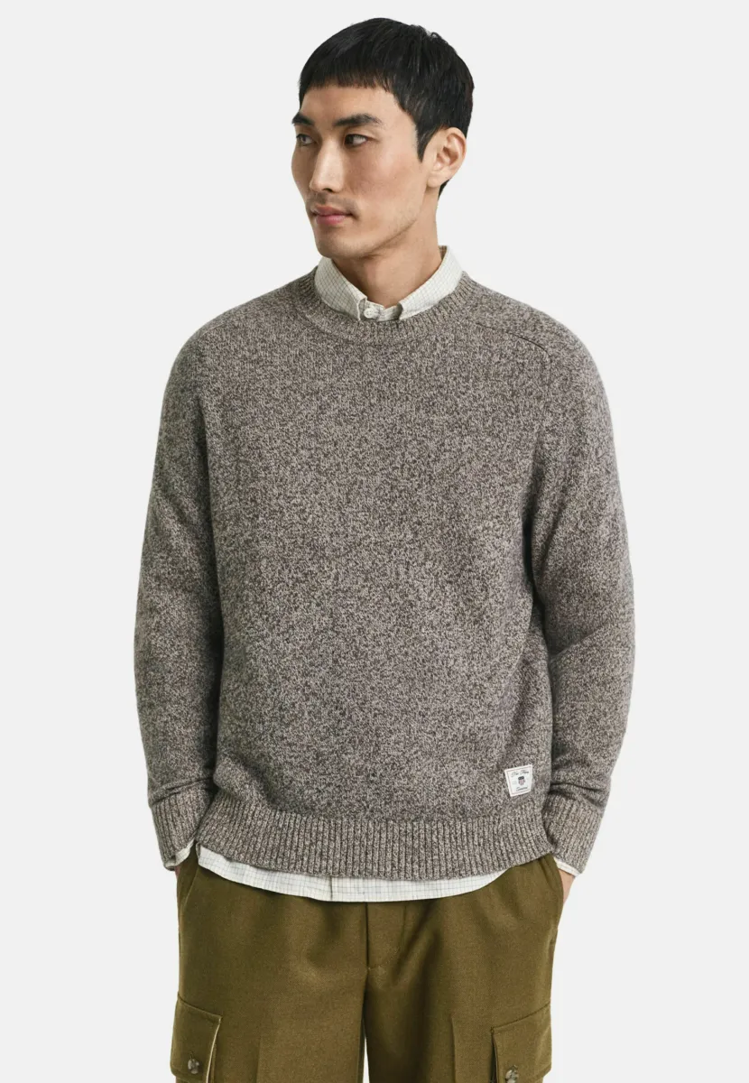 CREW NECK - Strickpullover - brown melange