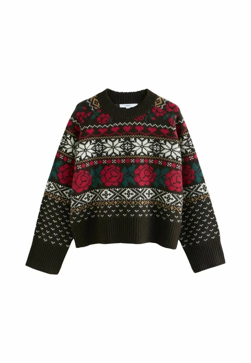 CREW NECK - Strickpullover - chocolate brown fairisle