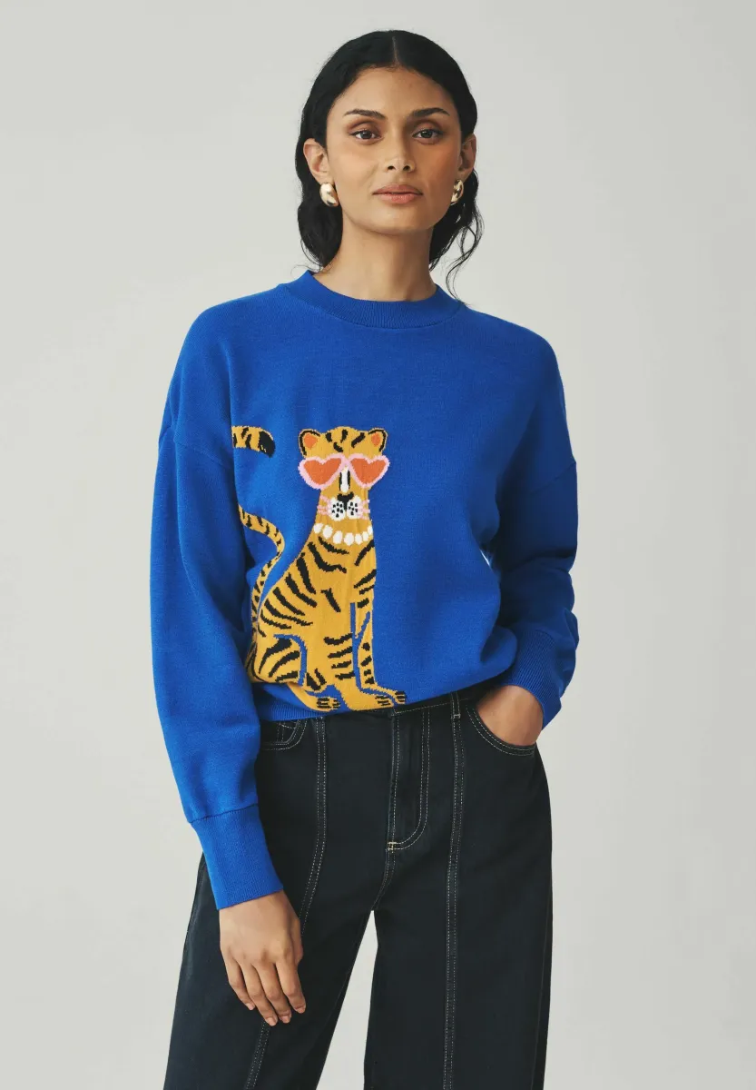 CREWNECK   - Strickpullover - rich blue graphic leapord