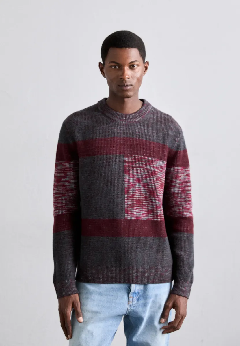 CREWNECK SWEATER - Strickpullover - grey/burgundy