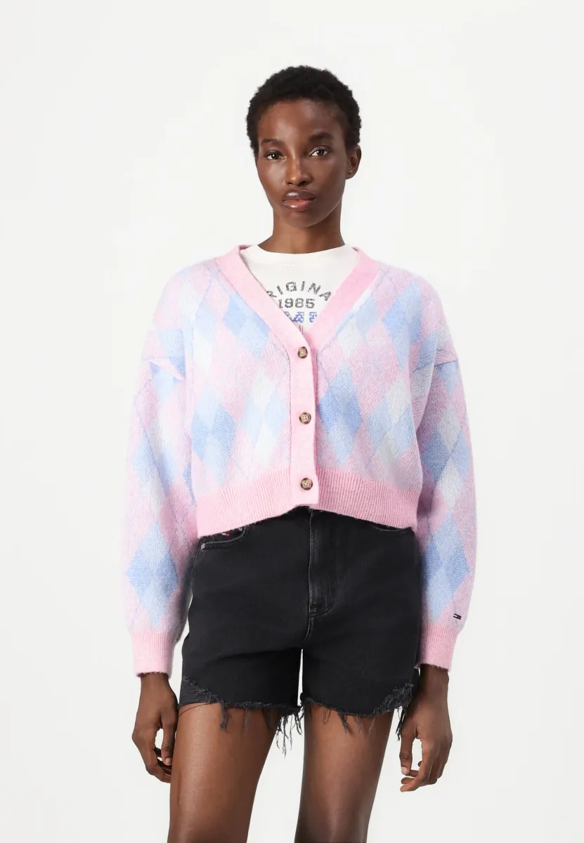 CROP ARGYLE  - Strickjacke - pink/multi-coloured