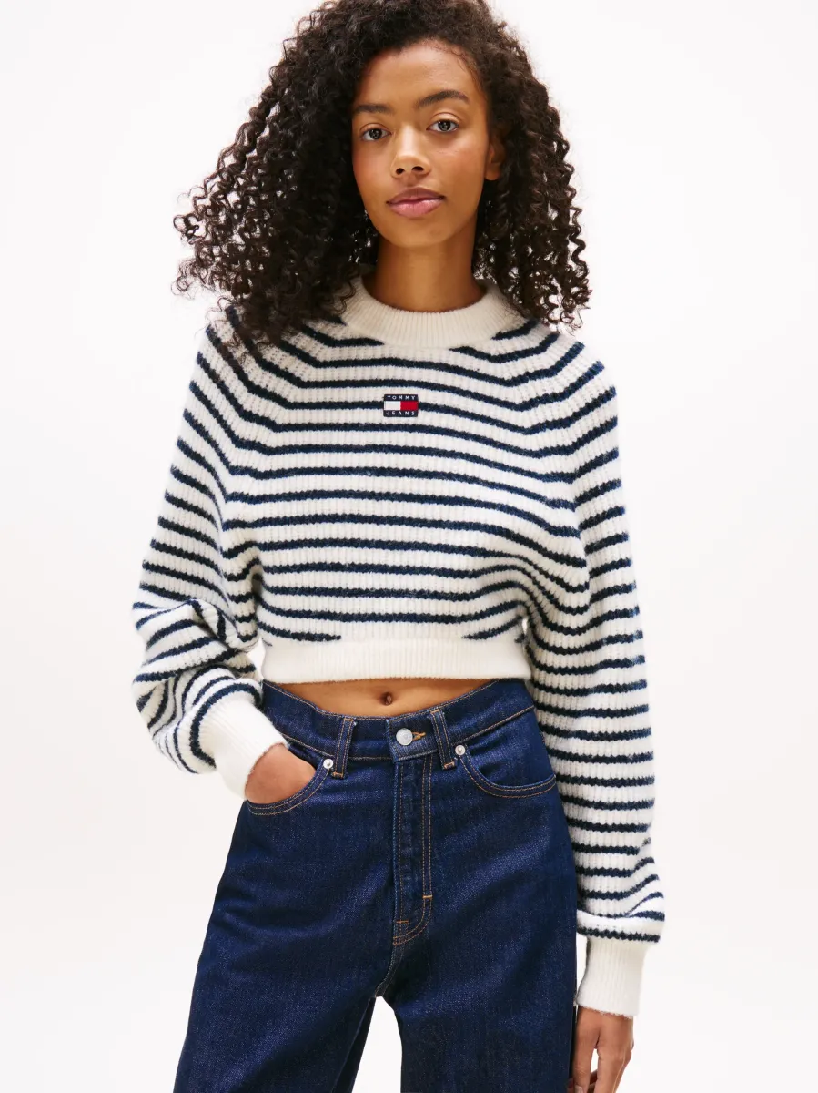 CROP BADGE SWEATER - Strickpullover - ancient white