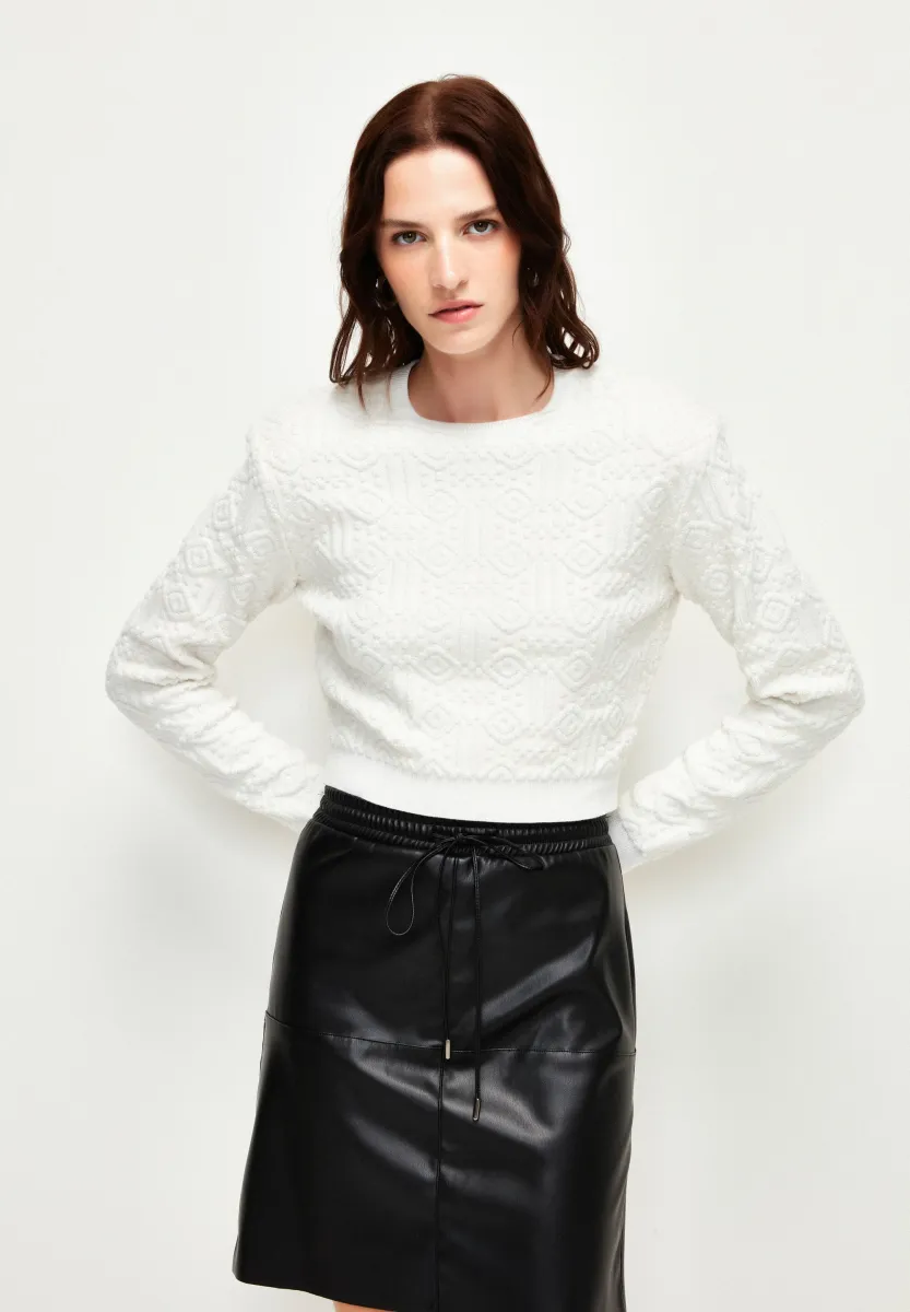 CROP  - Strickpullover - light beige