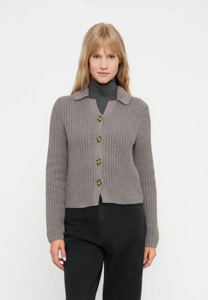 CROPPED COLLAR CARDI - Strickjacke - toasted almond