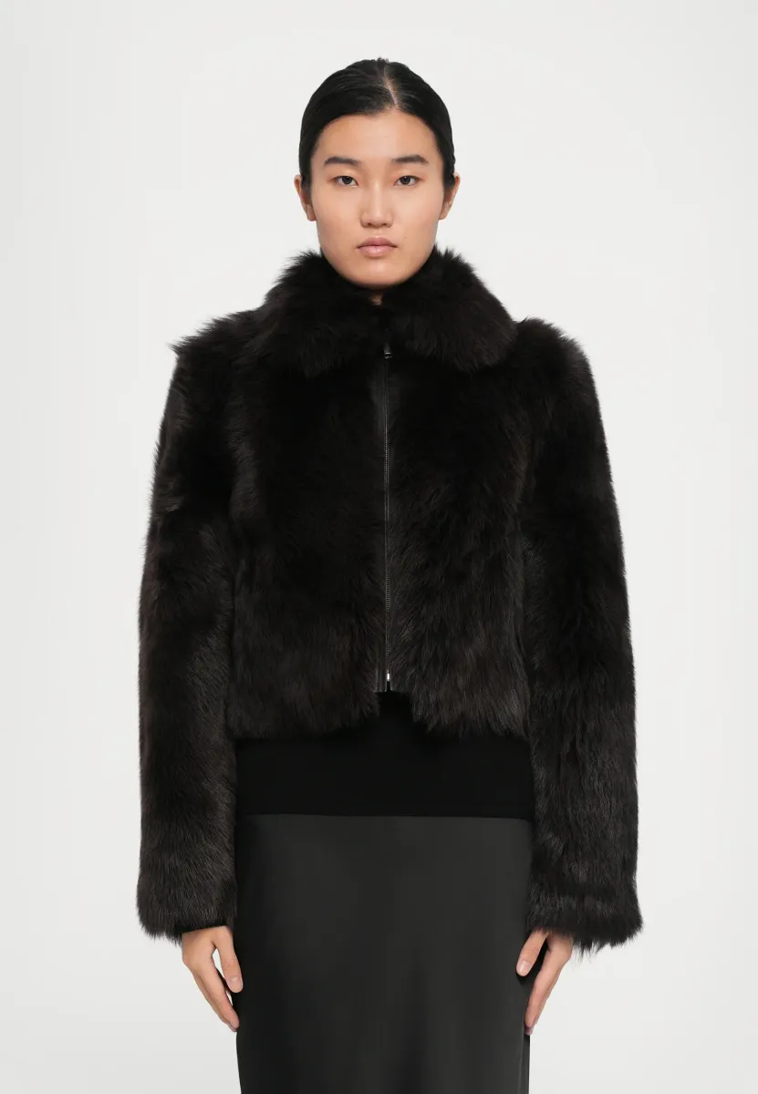 CROPPED REVERSIBLE WITH ZIP - Lederjacke - chocolate