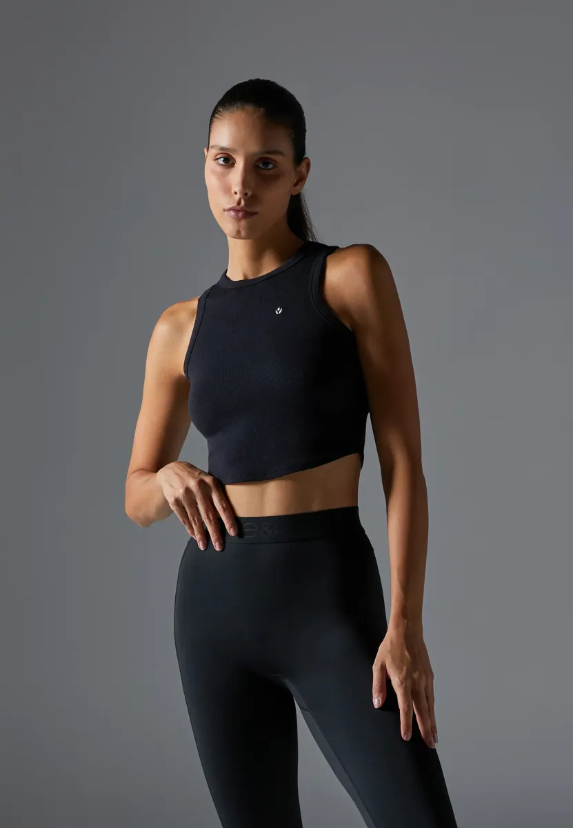 CROPPED SLEEVELESS TOP WITH CURVED HEM - Top - black