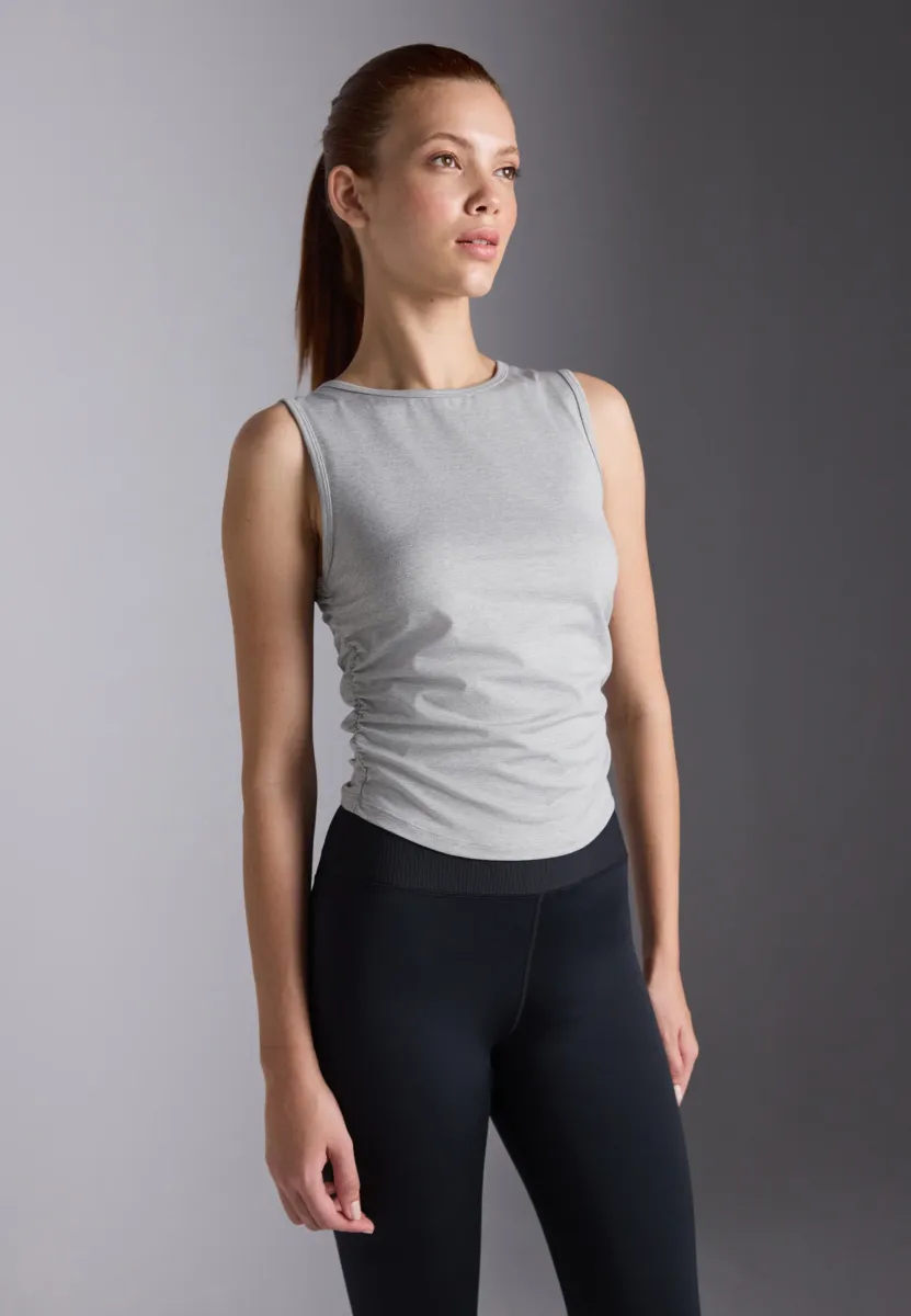 CROPPED SLEEVELESS TOP WITH SIDE RUCHING - Top - mottled light grey