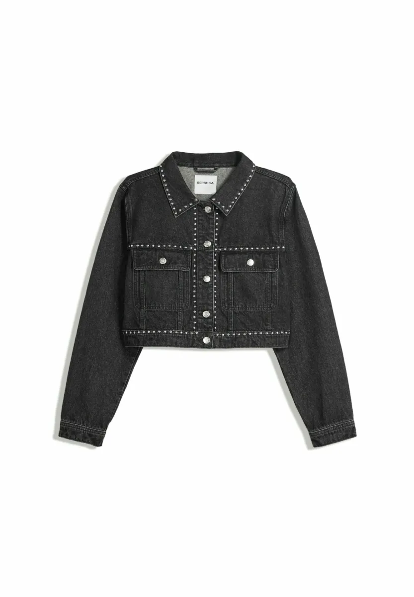 CROPPED WITH STUDS - Jeansjacke - black