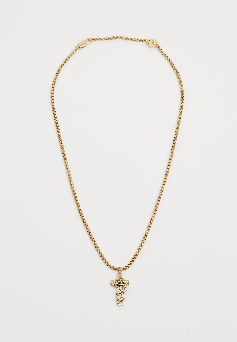 CROSS & ROSE THORN CUSTOM CAST CRUCIFIX CHAIN NECKLACE UNISEX - Halskette - gold-coloured