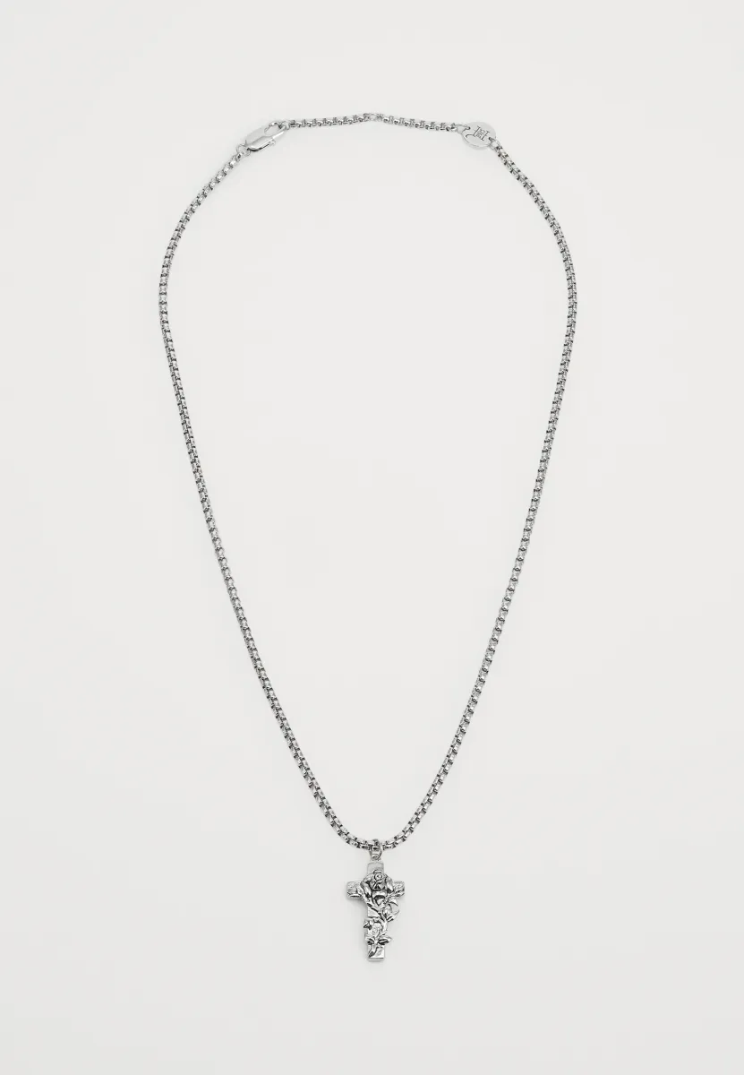 CROSS & ROSE THORN CUSTOM-CAST CRUCIFIX CHAIN NECKLACE UNISEX - Halskette - silver-coloured