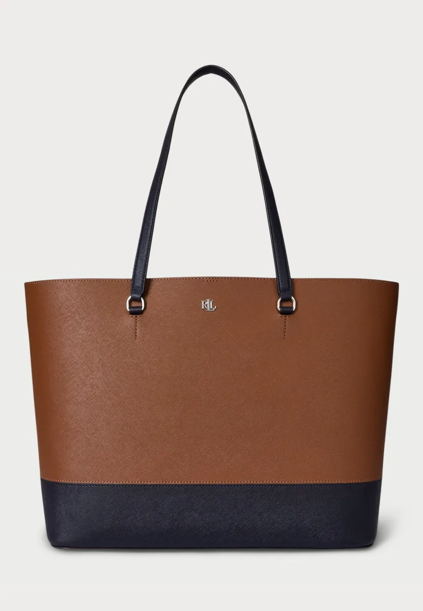 CROSSHATCH LEATHER LARGE KARLY TOTE BAG - Shopping Bag - brown/navy