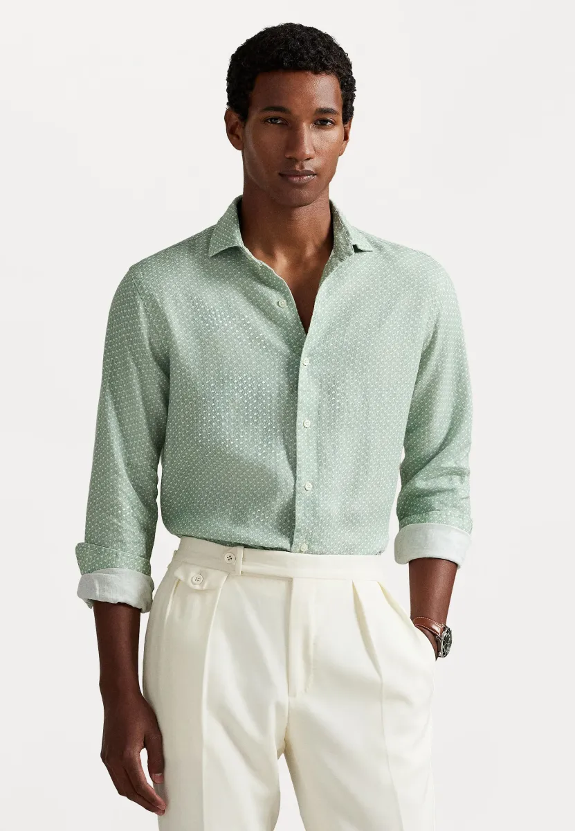 CUSTOM FIT HORSESHOE-PRINT LINEN SHIRT - Hemd - mint