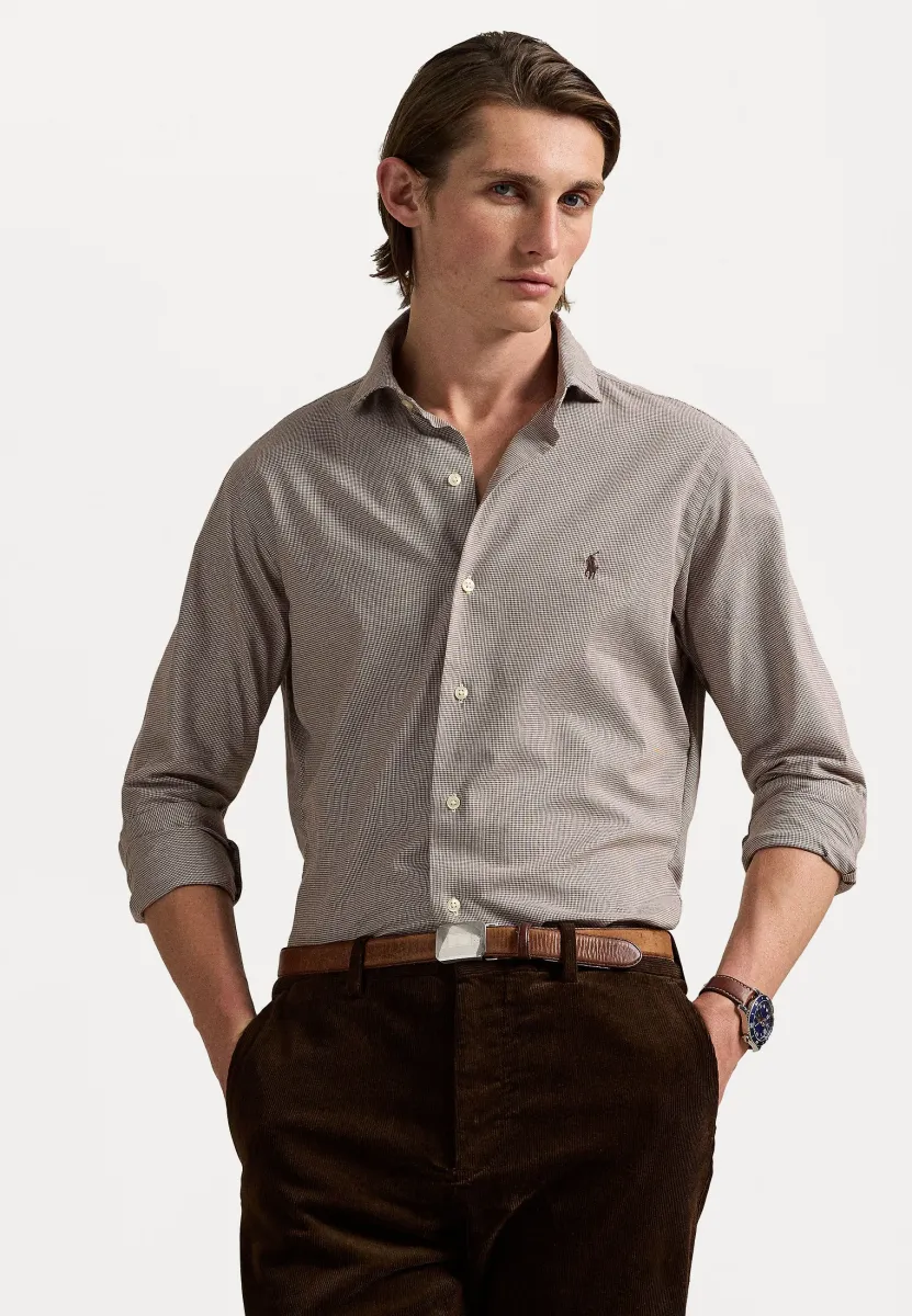 CUSTOM FIT HOUNDSTOOTH TWILL SHIRT - Hemd - cream/brown