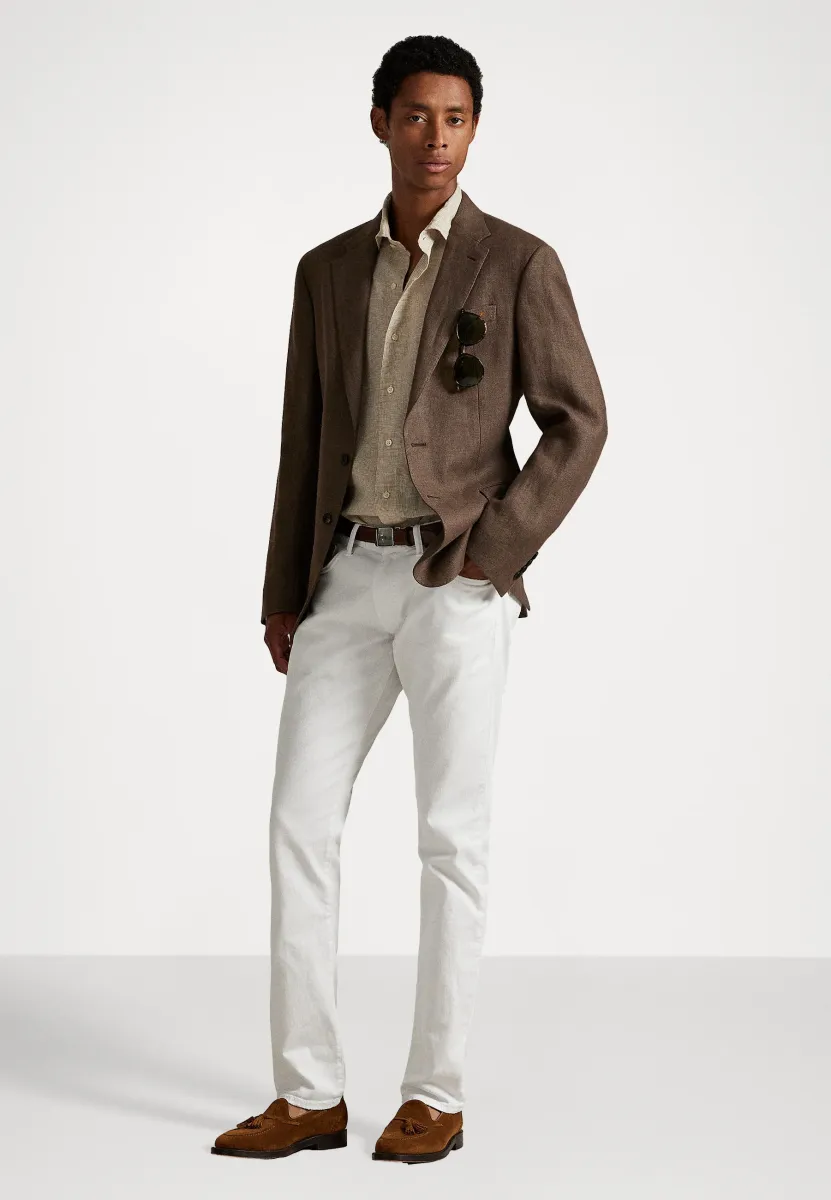 CUSTOM FIT LINEN SHIRT - Hemd - coastal beige/white