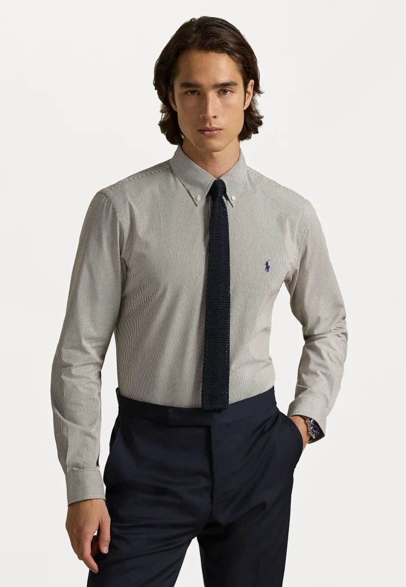 CUSTOM FIT STRIPED STRETCH POPLIN SHIRT - Hemd - chocolate brown/white