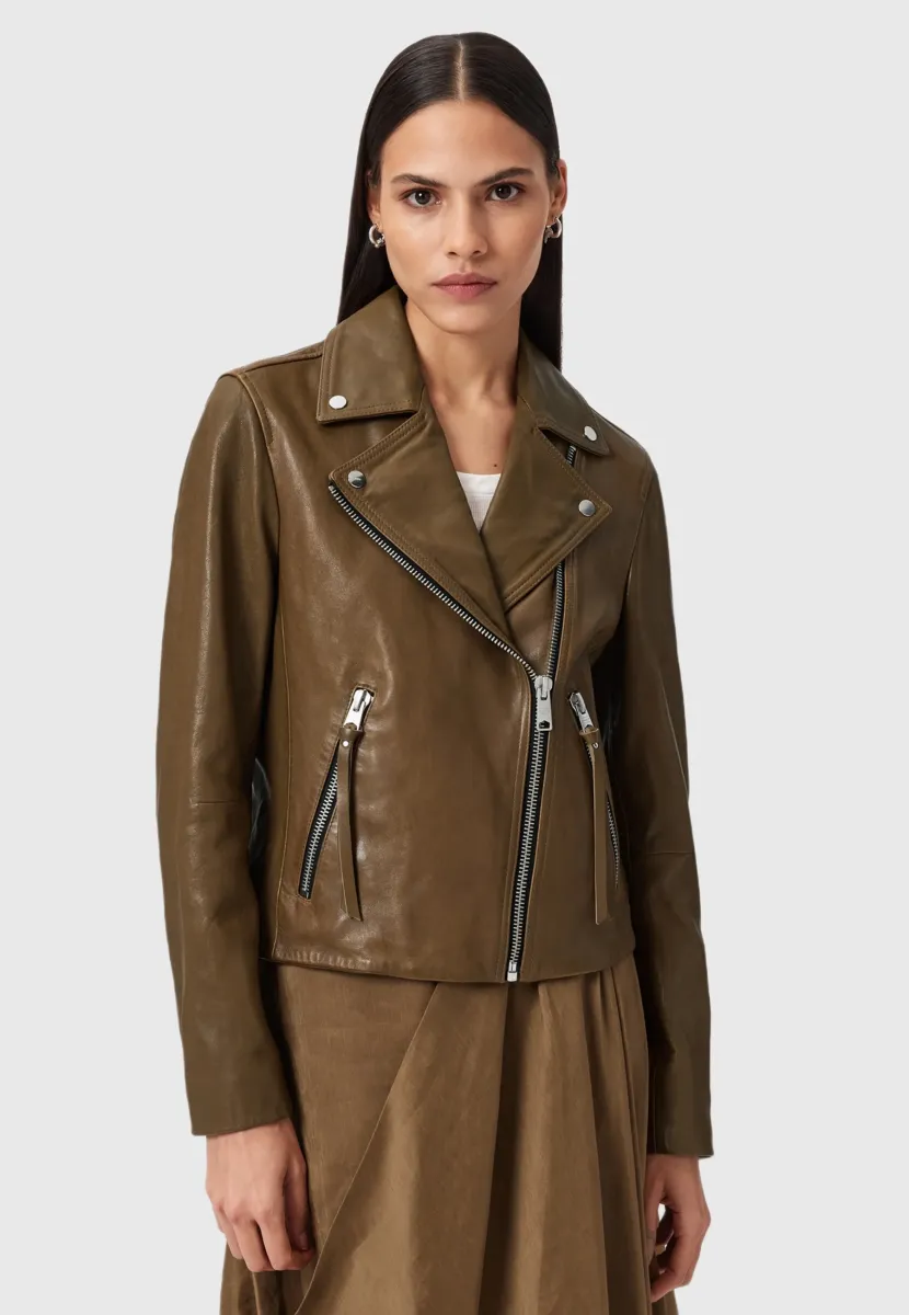 DALBY BIKER - Lederjacke - fango green