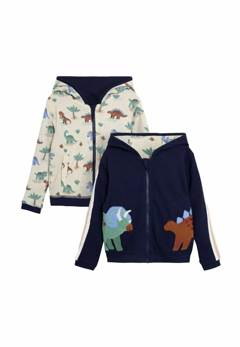 DINO APPLIQUÉ REVERSIBLE TEXTURED HOODIE - Sweatjacke - navy