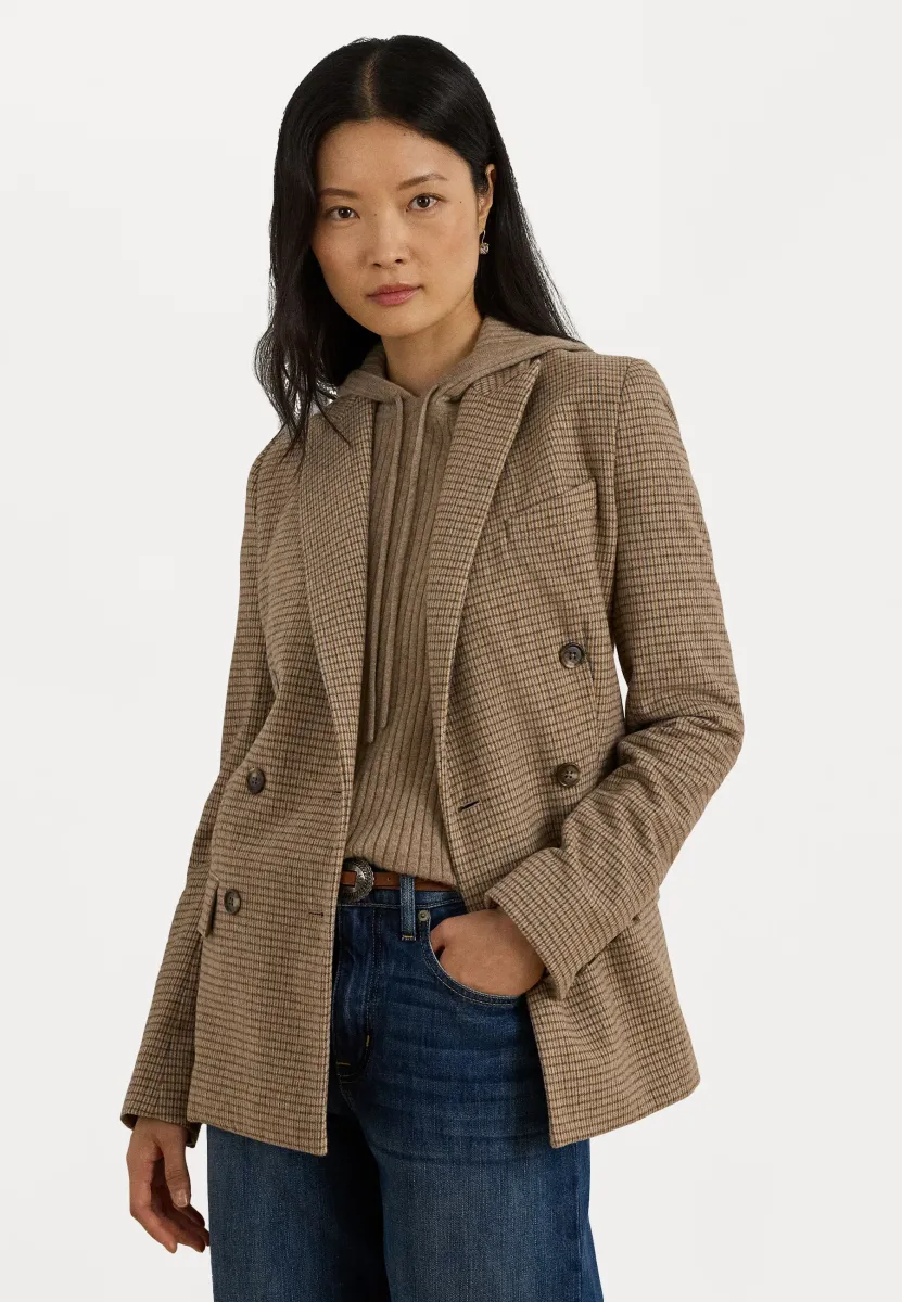 DOUBLE BREASTED WOOL BLEND TWILL BLAZER - Blazer - brown/taupe multi