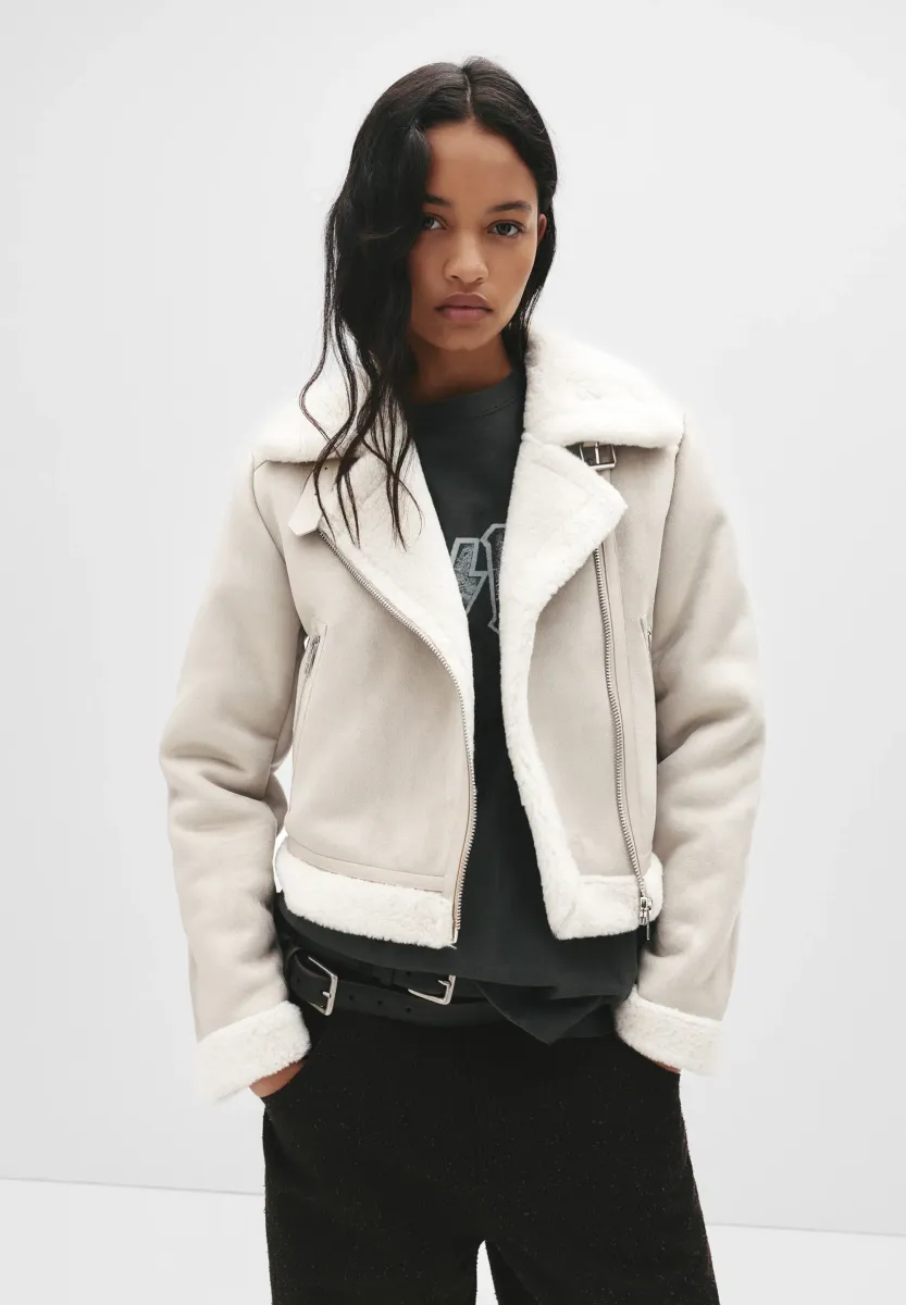 DOUBLE FACE - Kunstlederjacke - beige