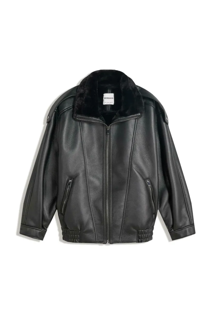 DOUBLE-FACED OVERSIZE - Kunstlederjacke - black