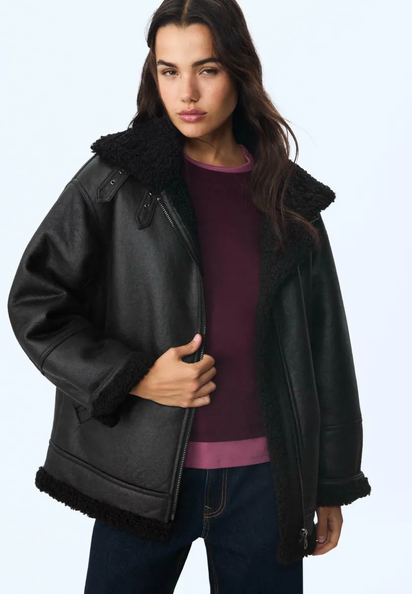 DOUBLE-FACED WITH BUCKLES - Kunstlederjacke - black