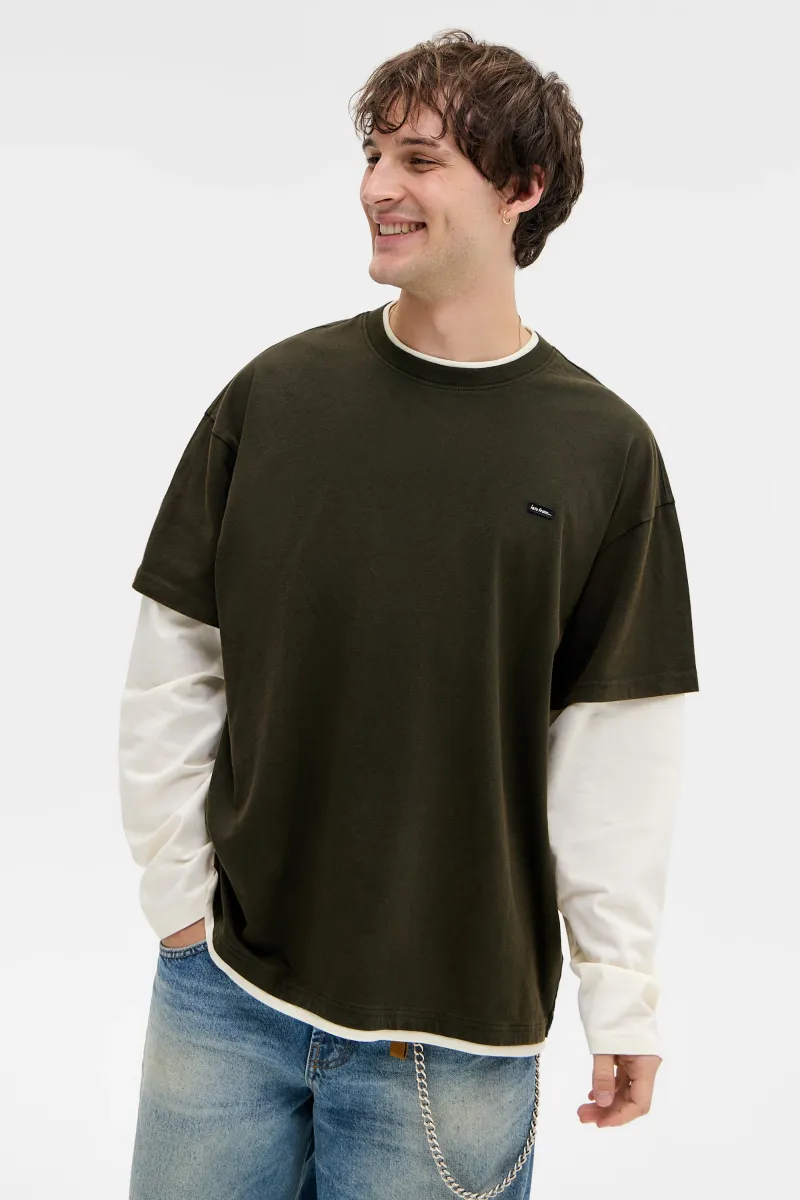 DOUBLE LAYER LONG SLEEVE TEE UNISEX - Langarmshirt - khaki