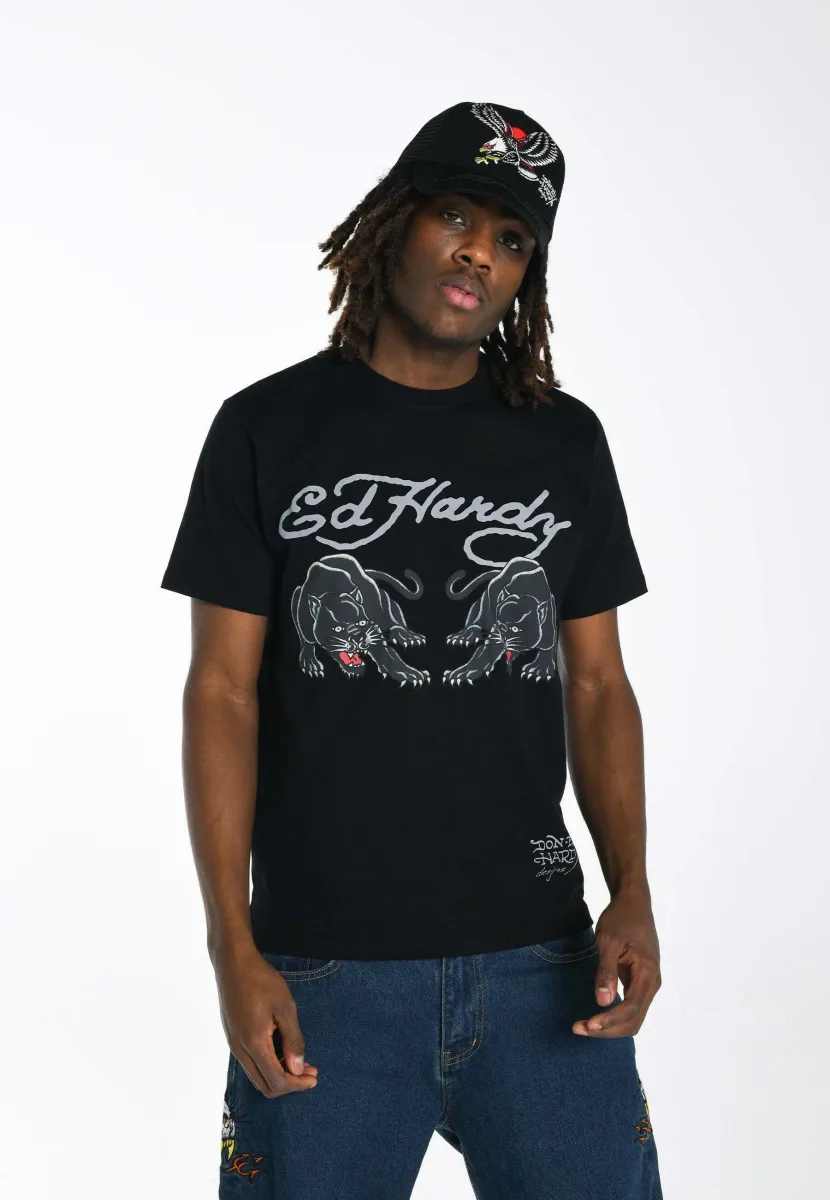 DOUBLE PANTHER  - T-Shirt print - charcoal
