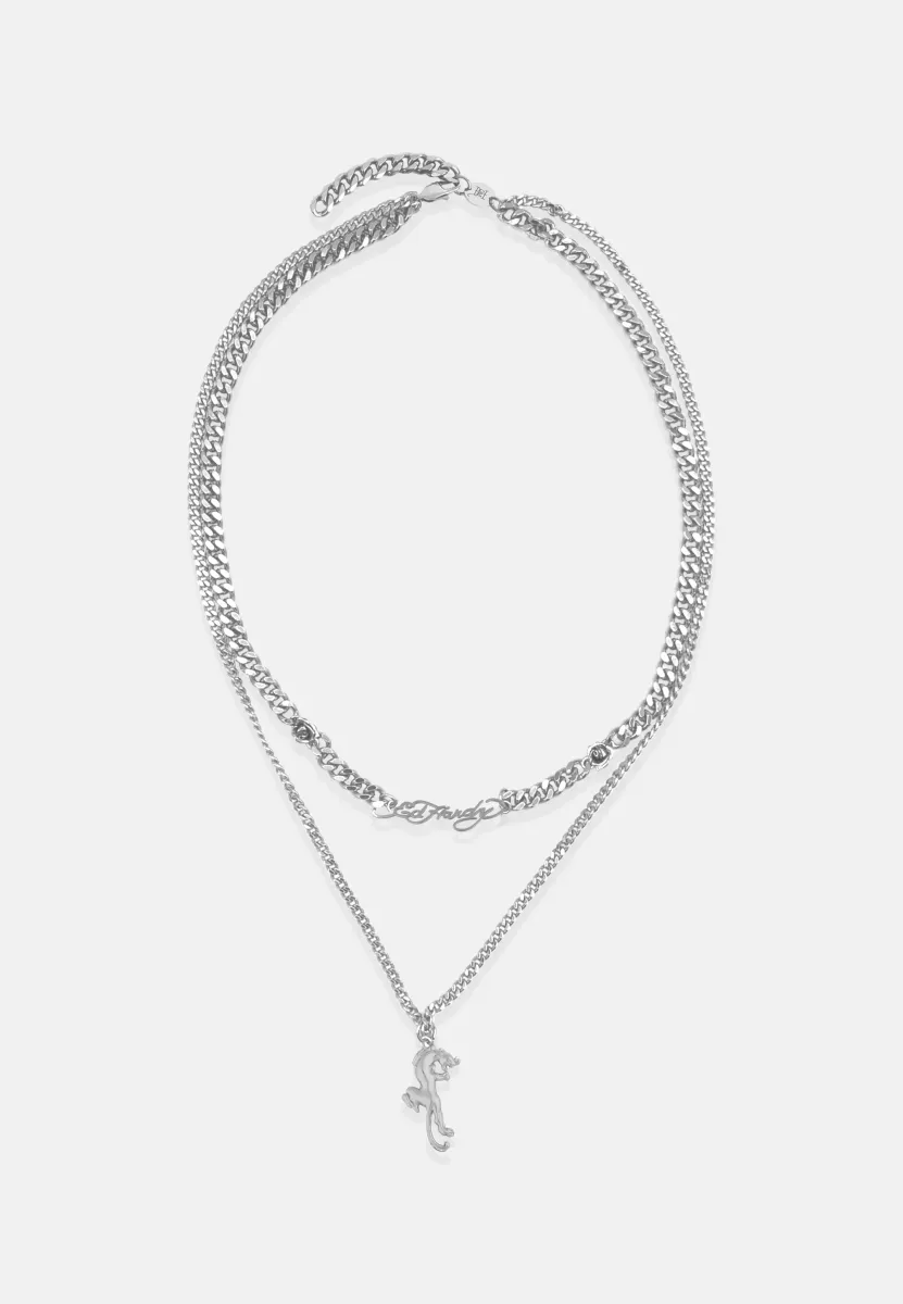 DOUBLE ROW PANTHER AND ROSE UNISEX - Halskette - silver-colored