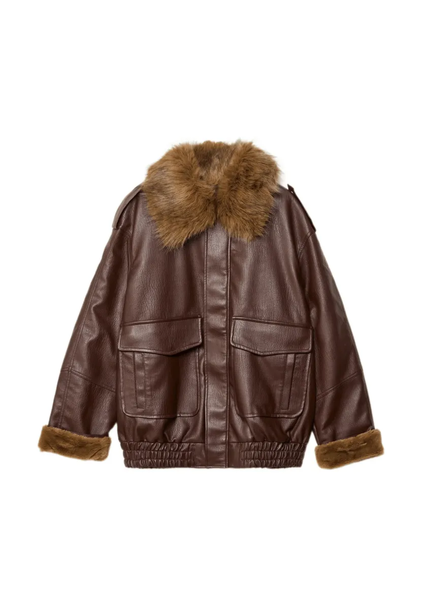 EFFECT WITH CONTRAST COLLAR - Kunstlederjacke - dark brown