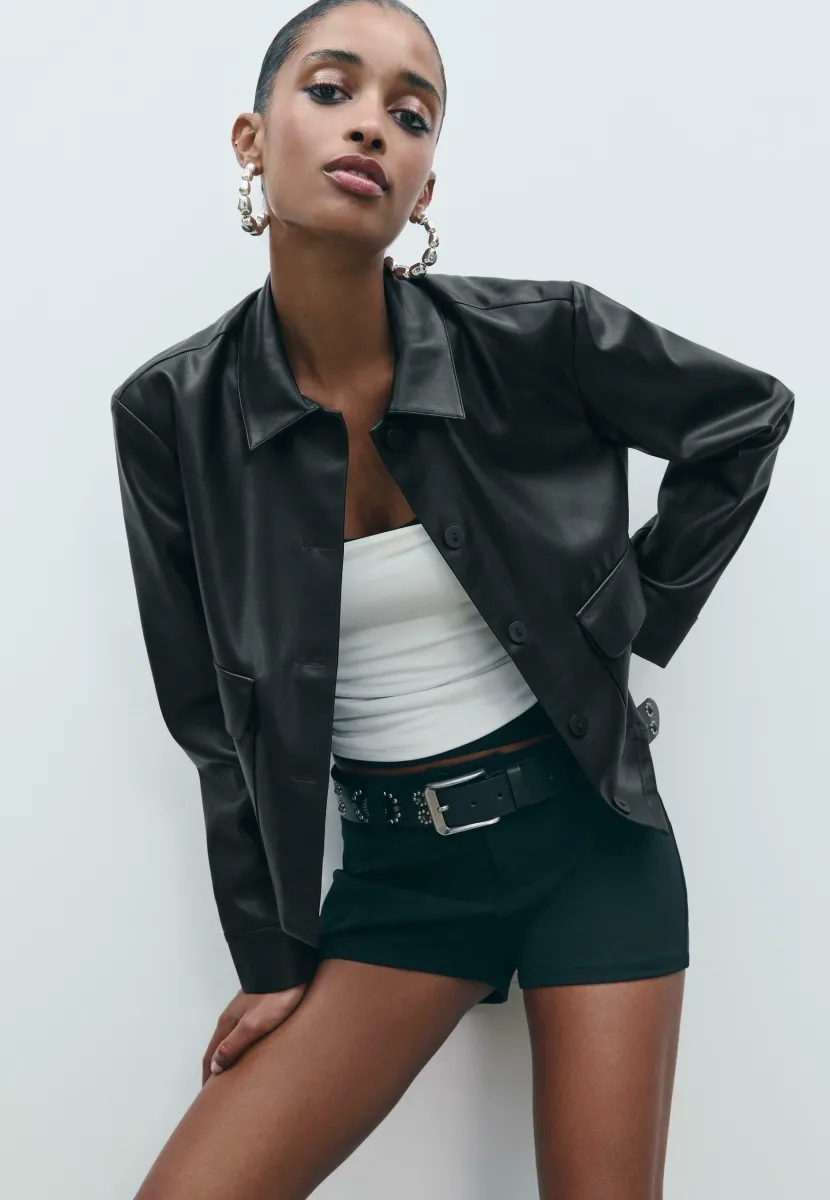EFFECT WITH POCKETS - Kunstlederjacke - black
