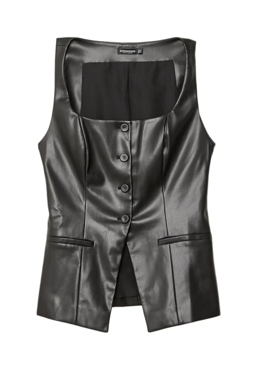 EFFECT WITH SQUARE NECKLINE - Weste - black