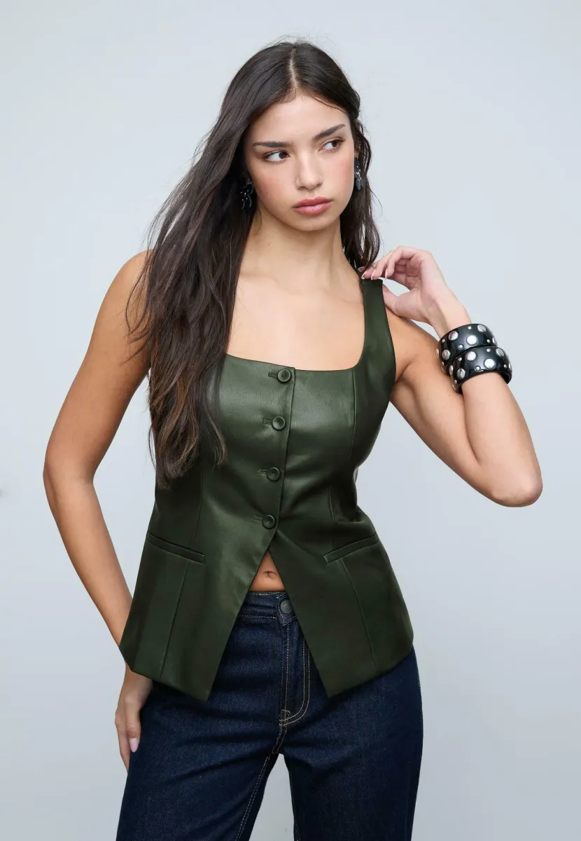 EFFECT WITH SQUARE - Weste - mottled green