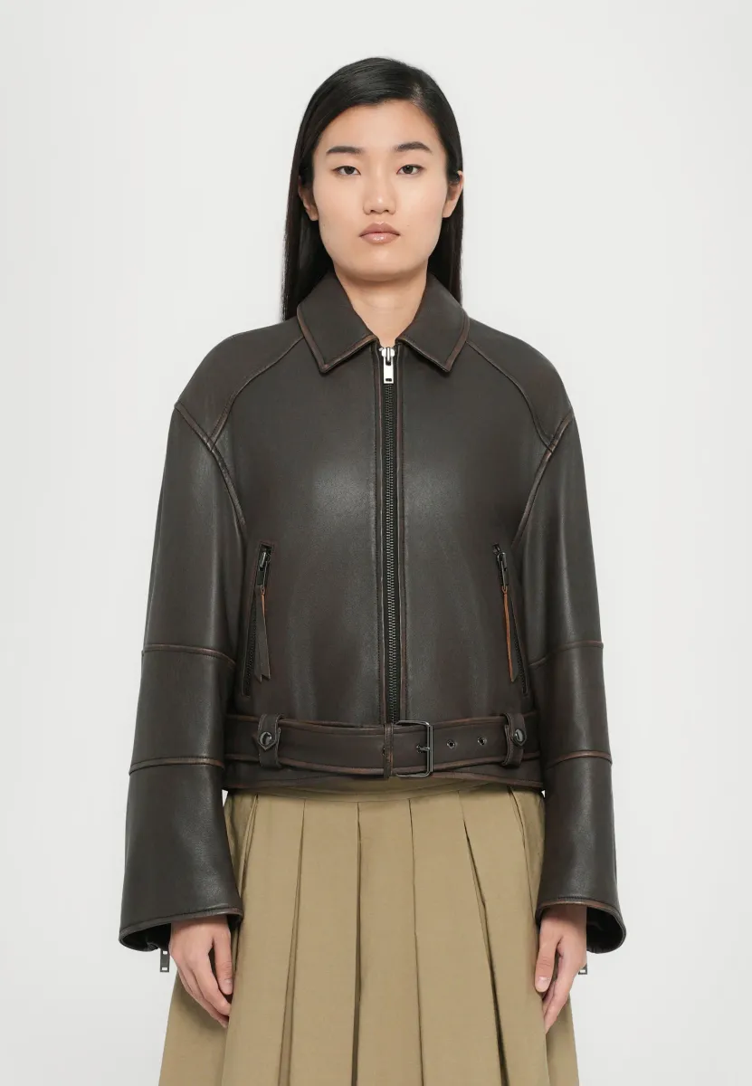 EGIZIO - Lederjacke - marrone scuro