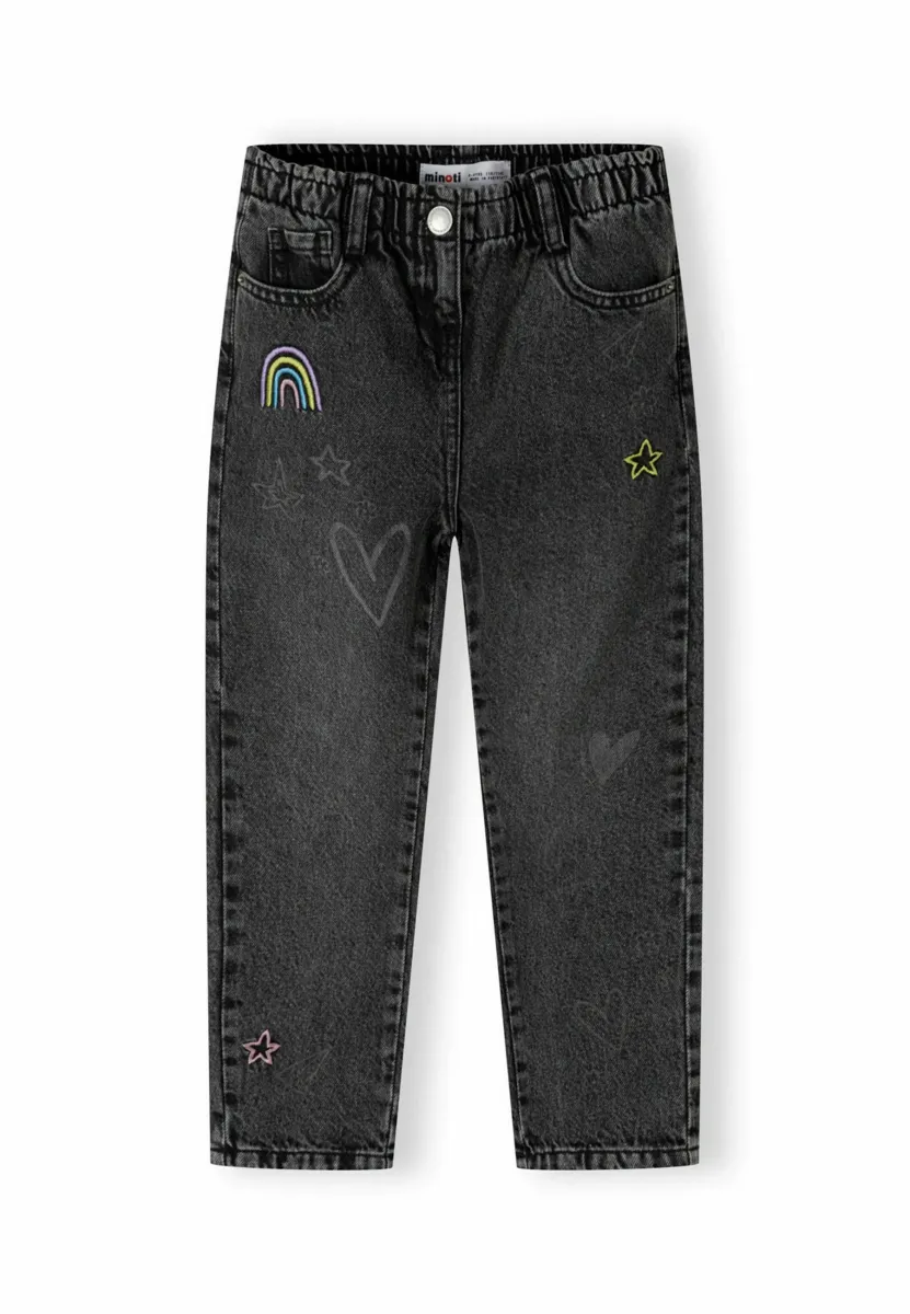 ELASTIC WAIST AND PRINTS - Jeans Tapered Fit - black denim