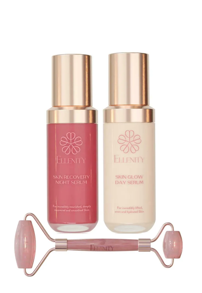ELLENITY GLOW ELIXIR FACE ROLLER SET – DAY  NIGHT - Gua Sha & Roller - transparent