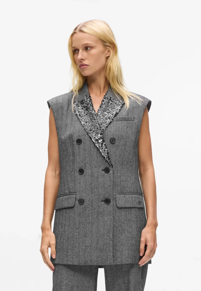 EMBELLISHED LAPEL GILET - Weste - grey/black