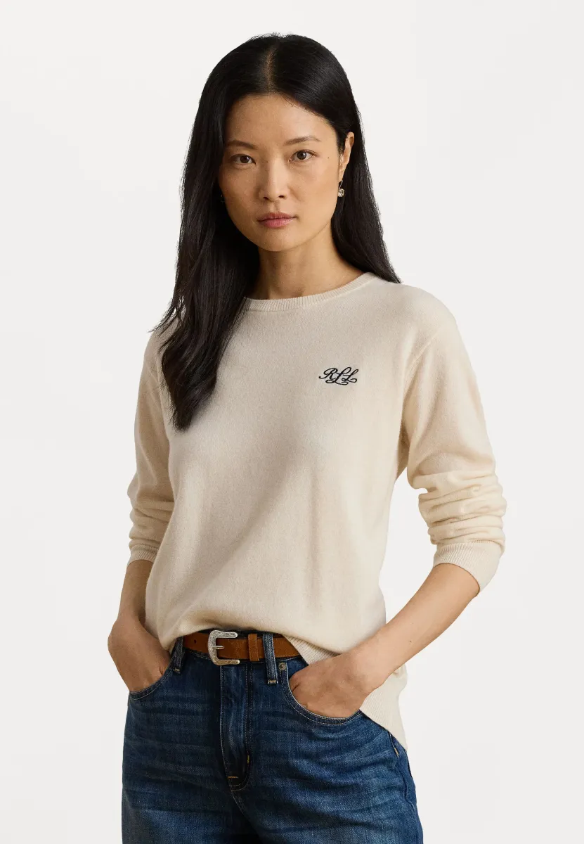 EMBROIDERED CASHMERE CREWNECK SWEATER - Strickpullover - mascarpone cream