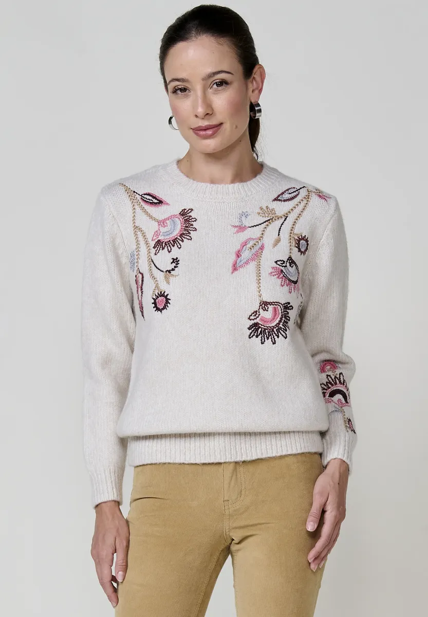 EMBROIDERED FLORAL  - Strickpullover - crudo off white