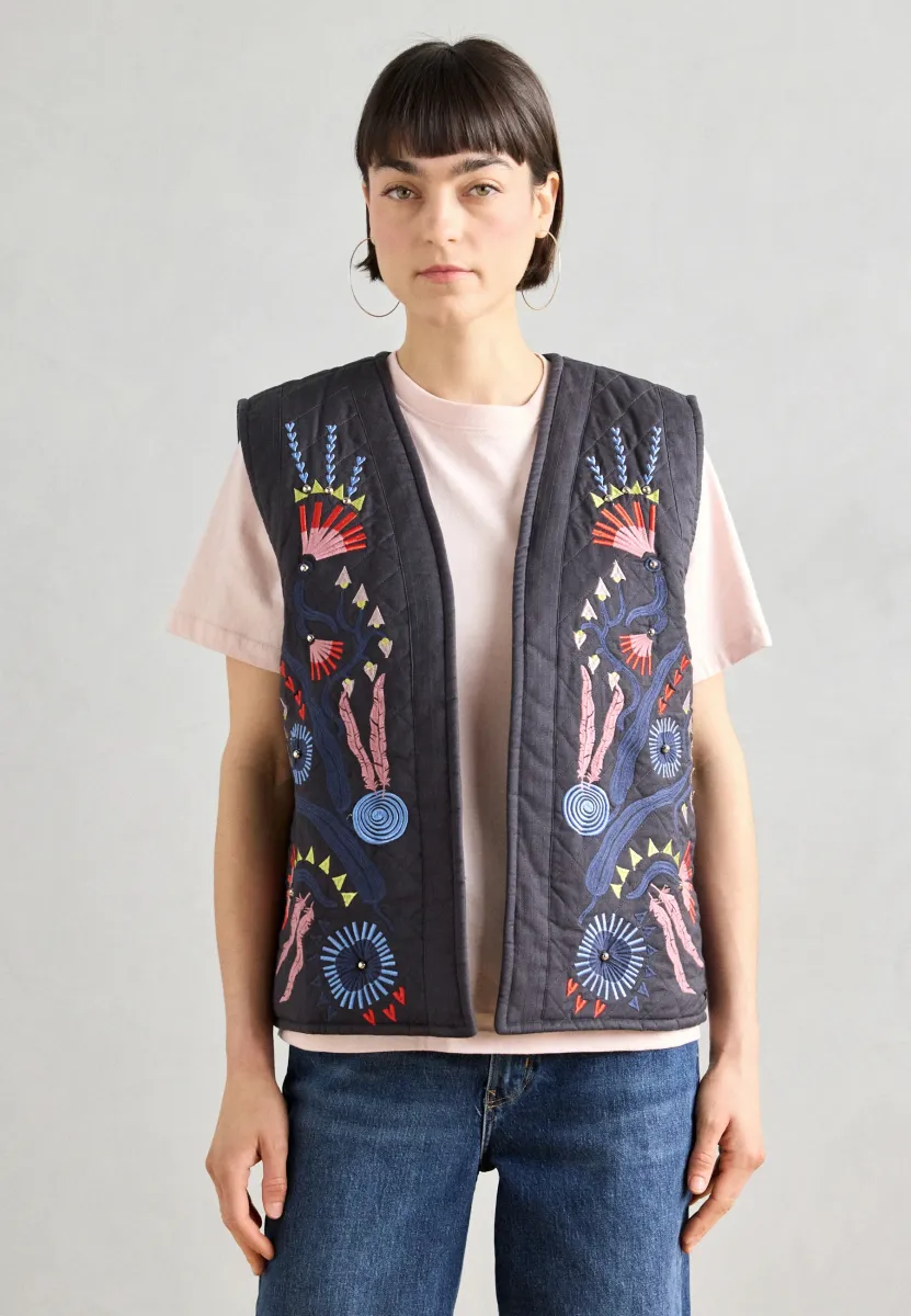 EMBROIDERED GILET - Weste - charcoal