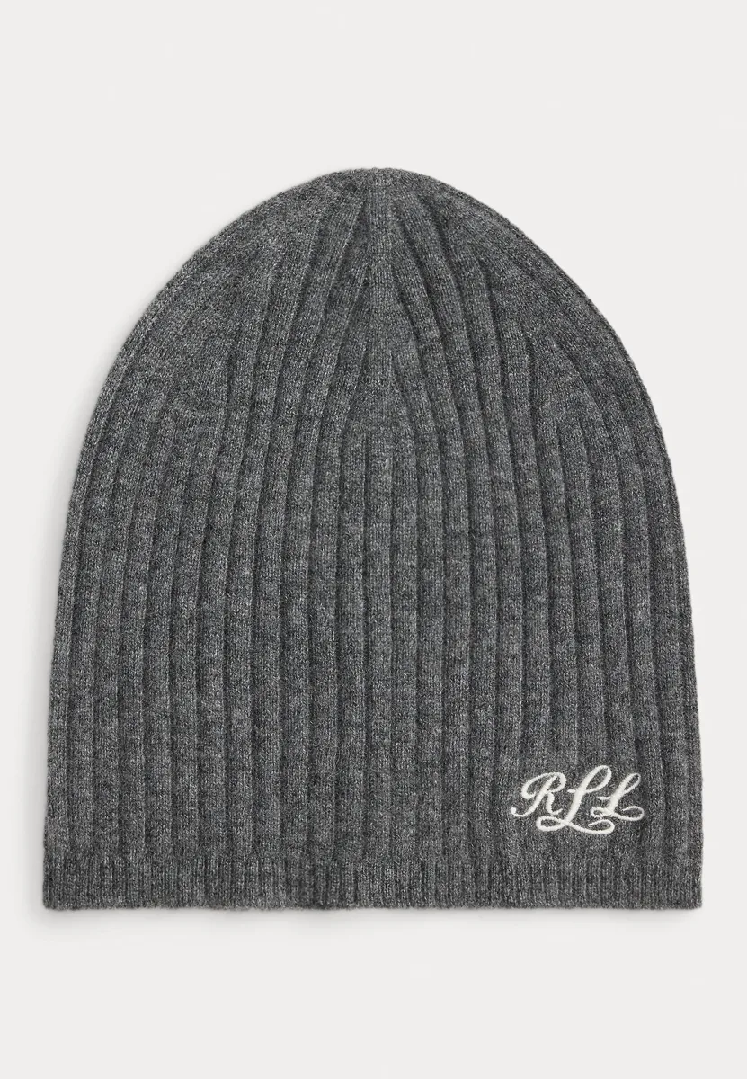EMBROIDERED LOGO RIBBED CASHMERE BEANIE - Mütze - grey onyx