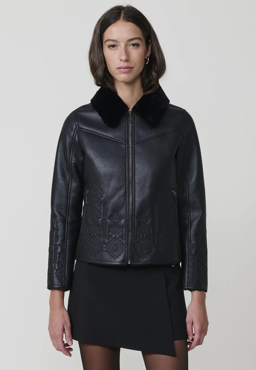EMBROIDERED REVERSIBLE   - Kunstlederjacke - black