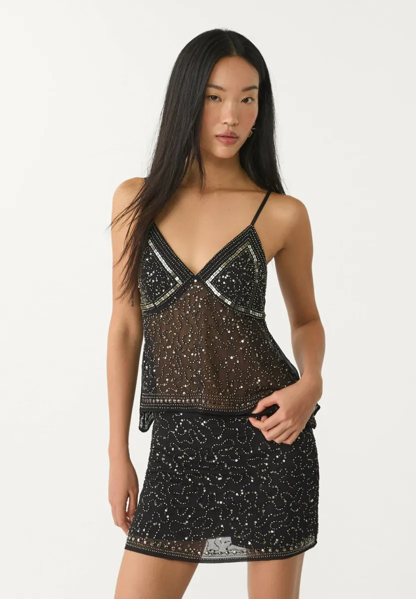 EMBROIDERED STRAPPY - Top - black