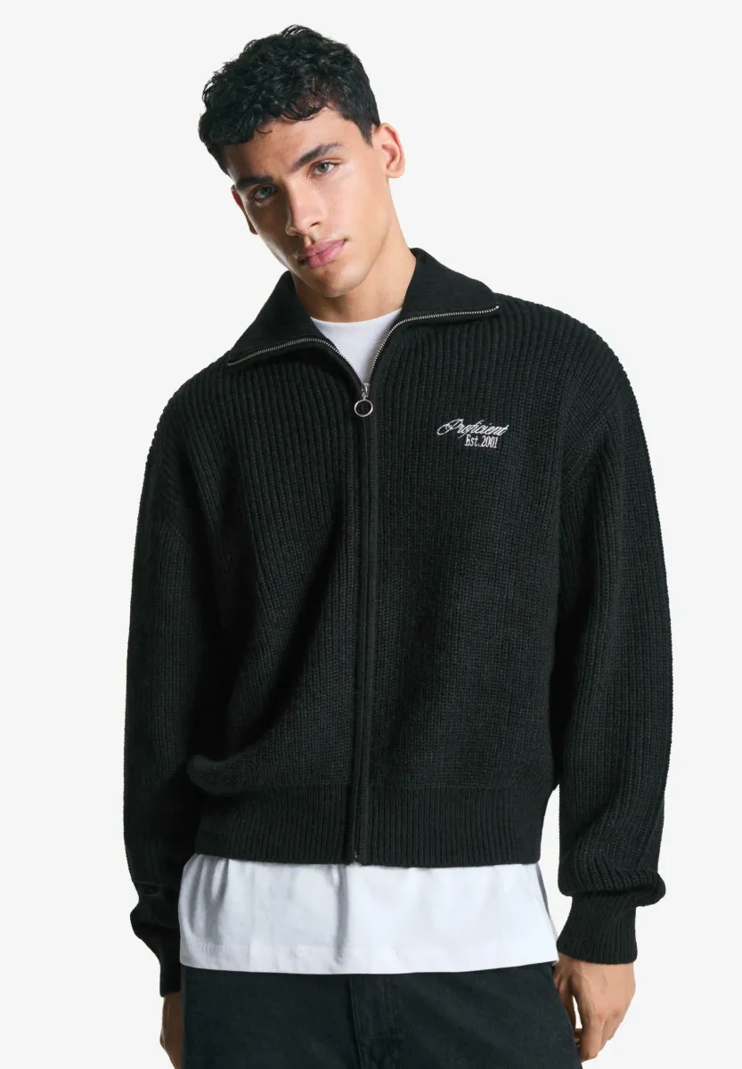 EMBROIDERED TEXTURED  - Strickjacke - black