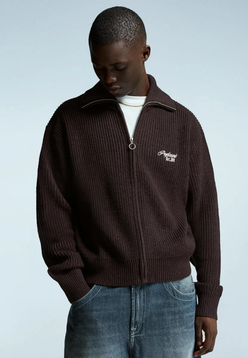 EMBROIDERED TEXTURED  - Strickjacke - dark brown
